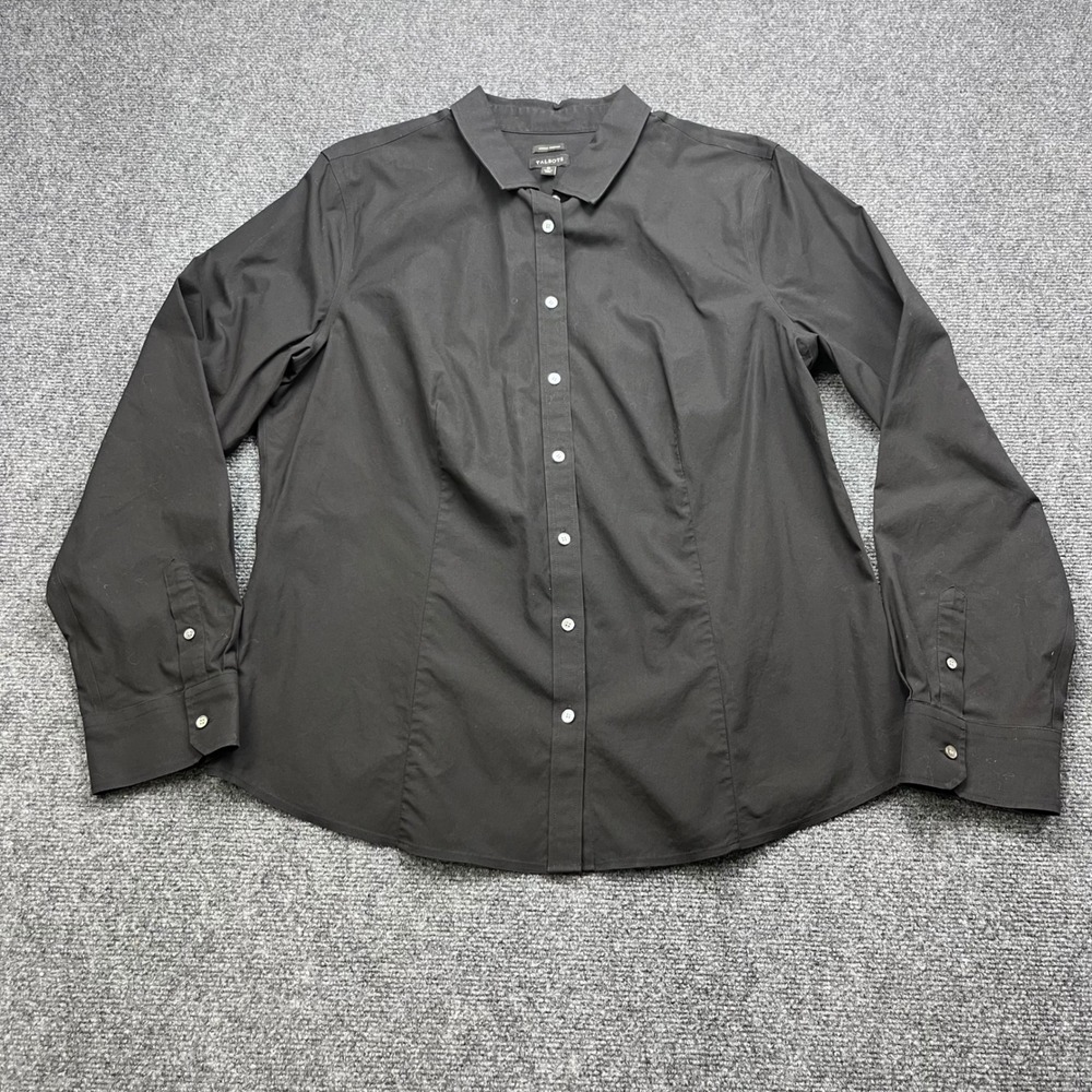 Talbots Wrinkle‎ Resistant Stretch Solid Black Button Down Shirt